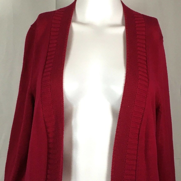 Talbots Petite Cardigan Womens Sz P Dark Pink‎ Cotton Open Front Knit Sweater - Picture 2 of 8